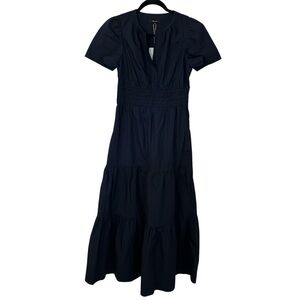 Quince Women’s Short Sleeve Organic Cotton Navy Tiered Maxi Dress Sz L NWT
